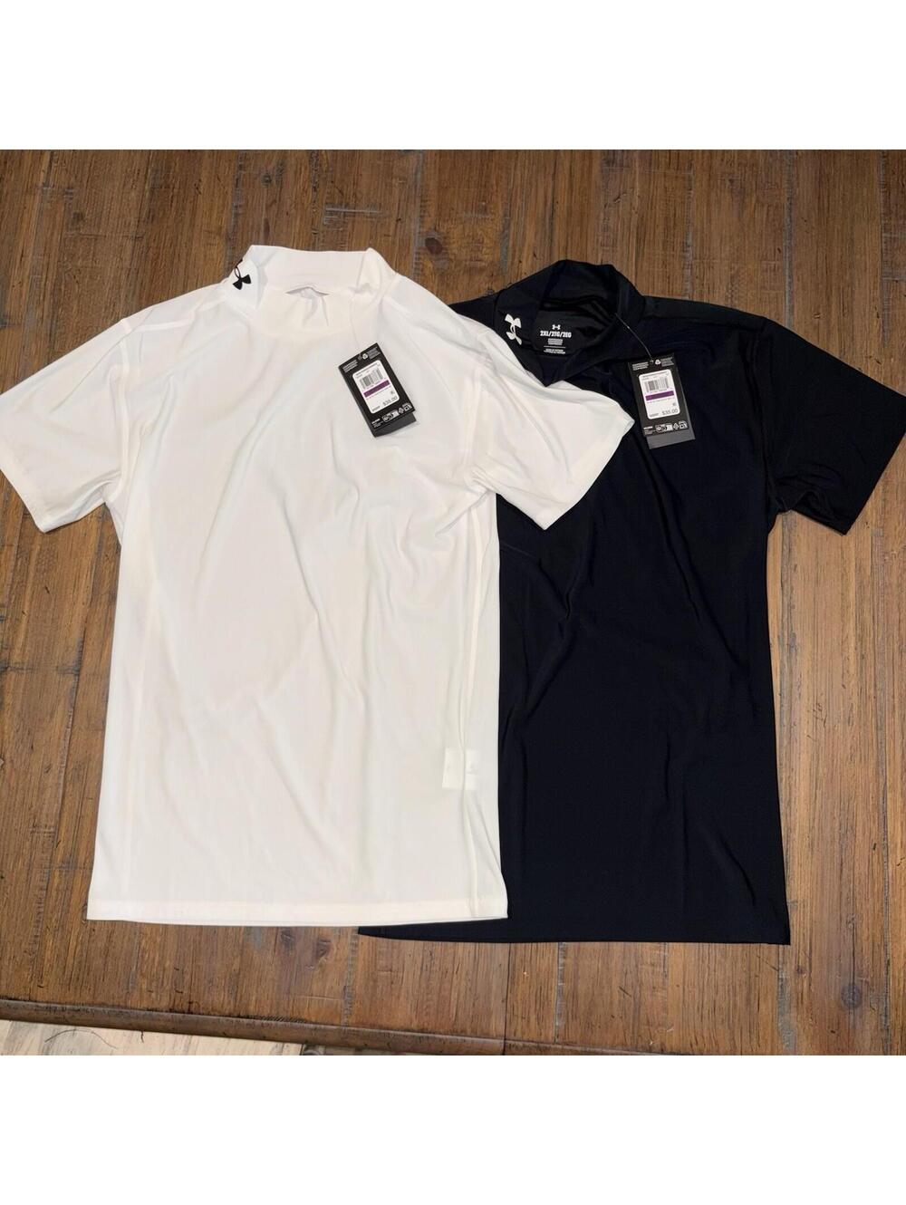 Under Armour HeatGear Compression Short Sleeve Black/White Mens XXL 2XL Lot Of 2